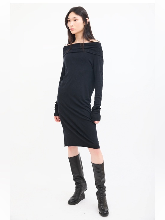 Rick Owens Dresses & Skirts - Rick Owens Lilies dark gray knit midi dress long sleeve fold collar cowl neck 10